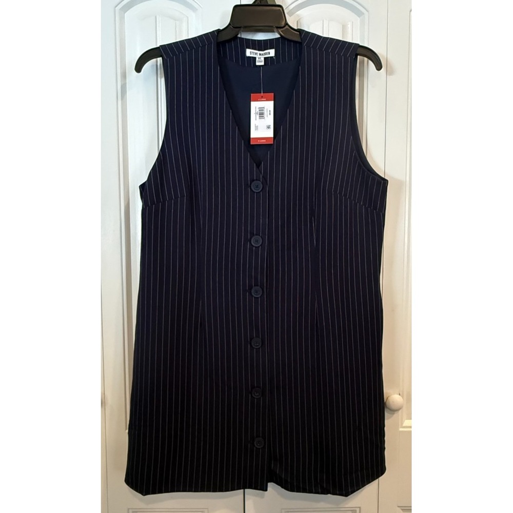 Steve Madden Women's Pinstripe Mini Dress XL Navy Blue Sleeveless Sheath NWT